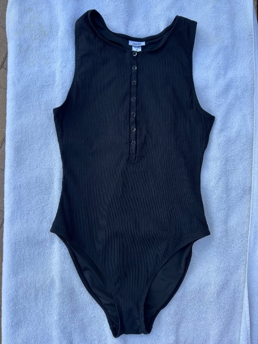 Andie The Malibu One-Piece Swimsuit size small in ribbed black - Picture 4 of 9